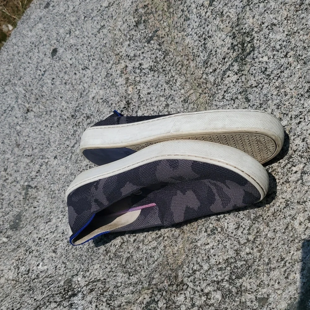 Rothy's Black and Blue Sneakers with Modern Camo Design Size 7